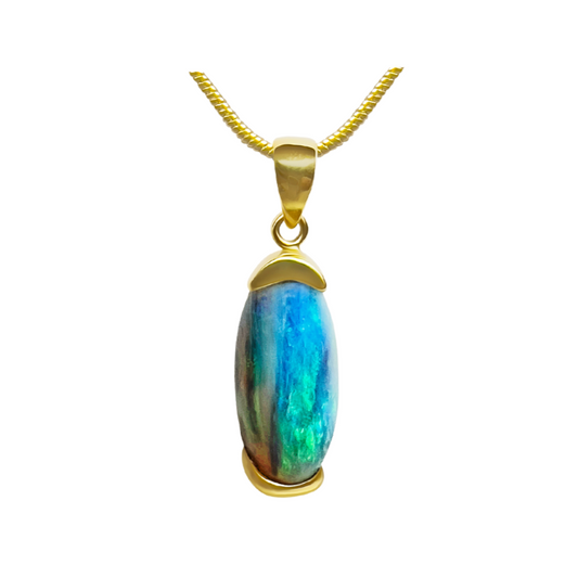 14K Yellow Gold Australian Black Opal Pendant (240203)