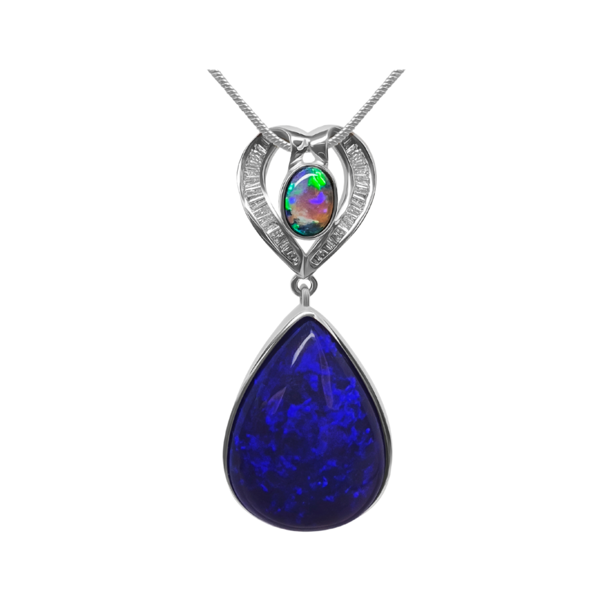 18K White Gold Australian Black Opal Pendant (240210)