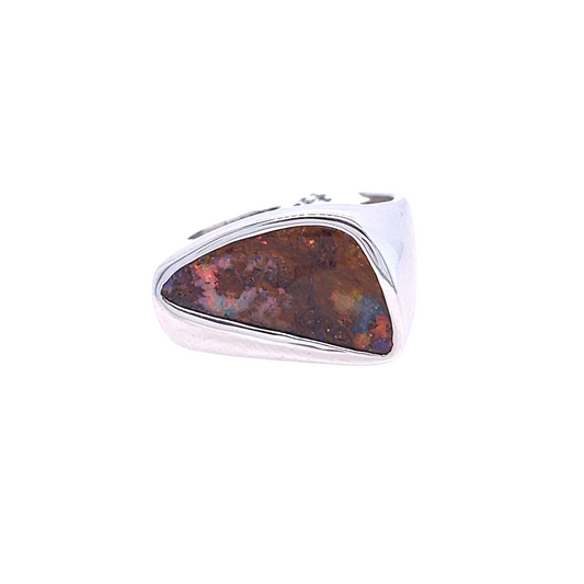 White Gold Boulder Opal Ring - "Shimmera"