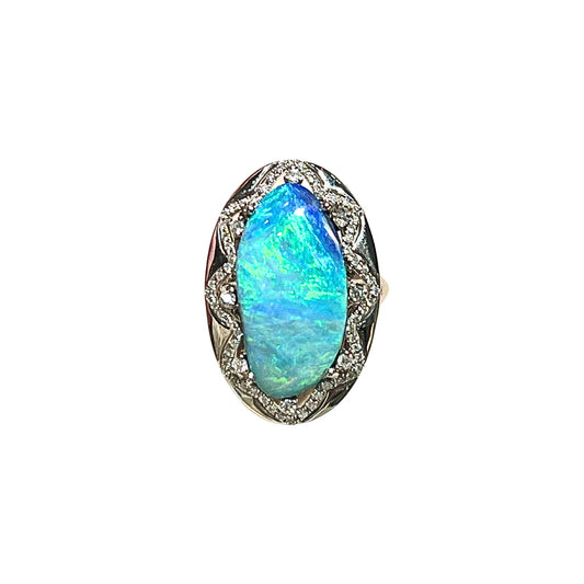 White Gold Boulder Opal Ring - "Pinnacle"