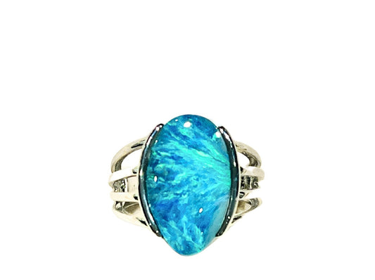 White Gold Boulder Opal Ring - "Luxoria"